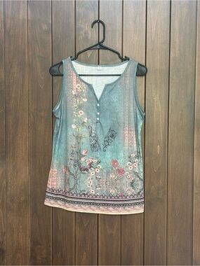 Sleeveless Floral Tank Top in Teal and Pink